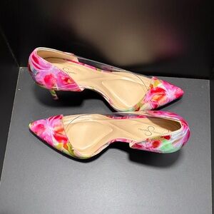 Jessica Simpson Pink and Green Floral Heels